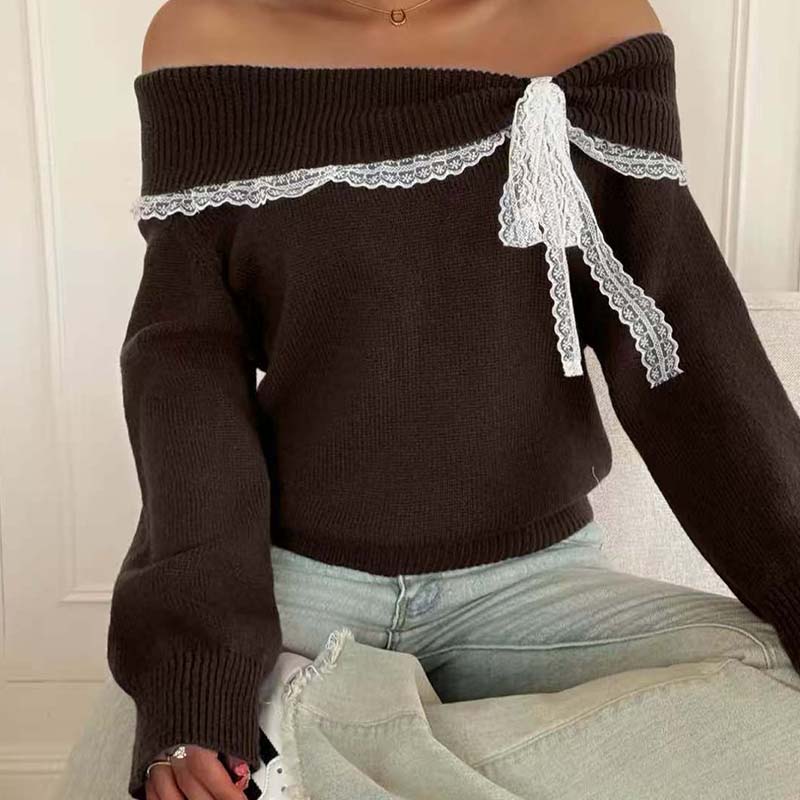 Women's Off The Shoulder Lace Trim Sweater