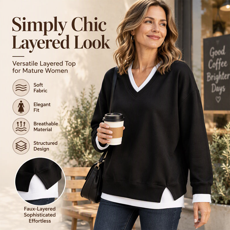 Women's Layered-Look V-Neck Sweatshirt