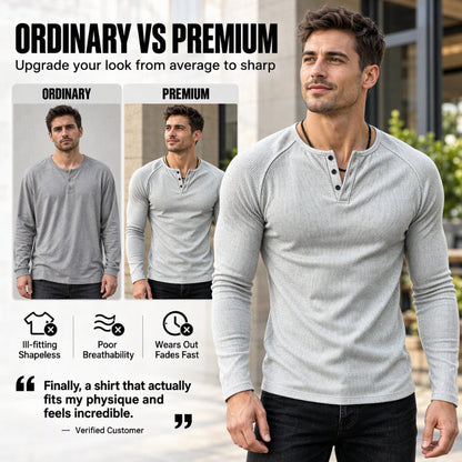 🖤 Men's Casual Slim Fit Ribbed Henley T-Shirt