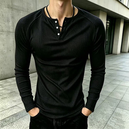 🖤 Men's Casual Slim Fit Ribbed Henley T-Shirt