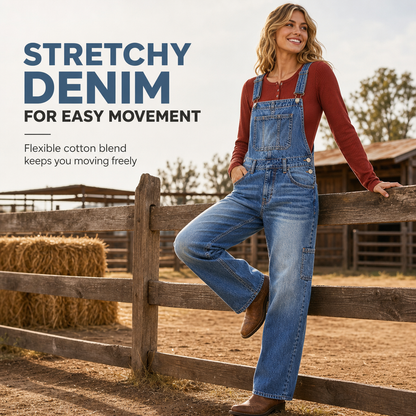 👖 Move-With-You Stretch, Custom Fit | Women's Stretchy Denim Overalls Wide Leg Jumpsuit with Adjustable Straps