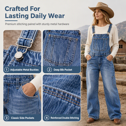 👖 Move-With-You Stretch, Custom Fit | Women's Stretchy Denim Overalls Wide Leg Jumpsuit with Adjustable Straps