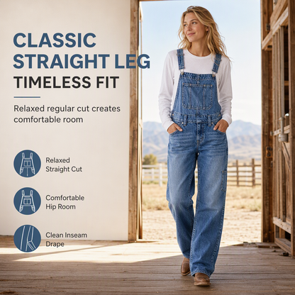👖 Move-With-You Stretch, Custom Fit | Women's Stretchy Denim Overalls Wide Leg Jumpsuit with Adjustable Straps