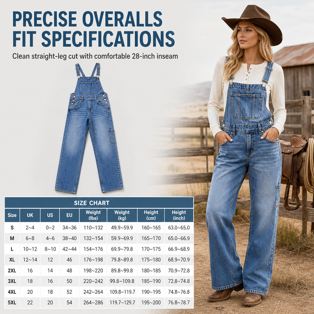 👖 Move-With-You Stretch, Custom Fit | Women's Stretchy Denim Overalls Wide Leg Jumpsuit with Adjustable Straps