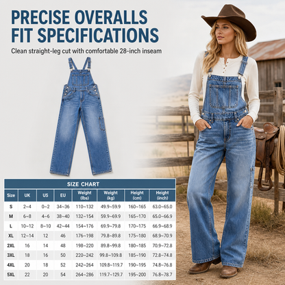 👖 Move-With-You Stretch, Custom Fit | Women's Stretchy Denim Overalls Wide Leg Jumpsuit with Adjustable Straps