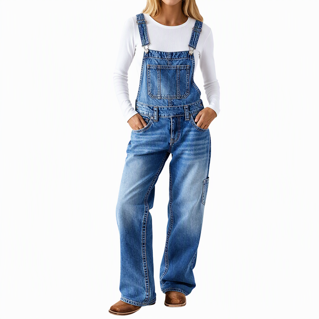 👖 Move-With-You Stretch, Custom Fit | Women's Stretchy Denim Overalls Wide Leg Jumpsuit with Adjustable Straps