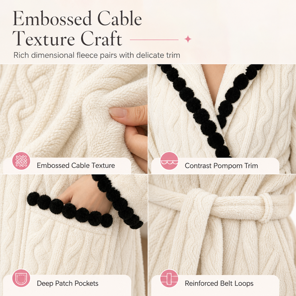 Thick Long Sleeve Knit Plush Bathrobe