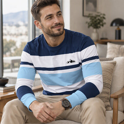 👕 Timeless Pattern, Easy Everyday Comfort | Men's Striped Crewneck Long Sleeve Top