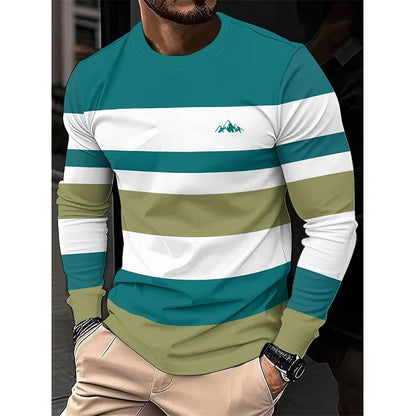 👕 Timeless Pattern, Easy Everyday Comfort | Men's Striped Crewneck Long Sleeve Top