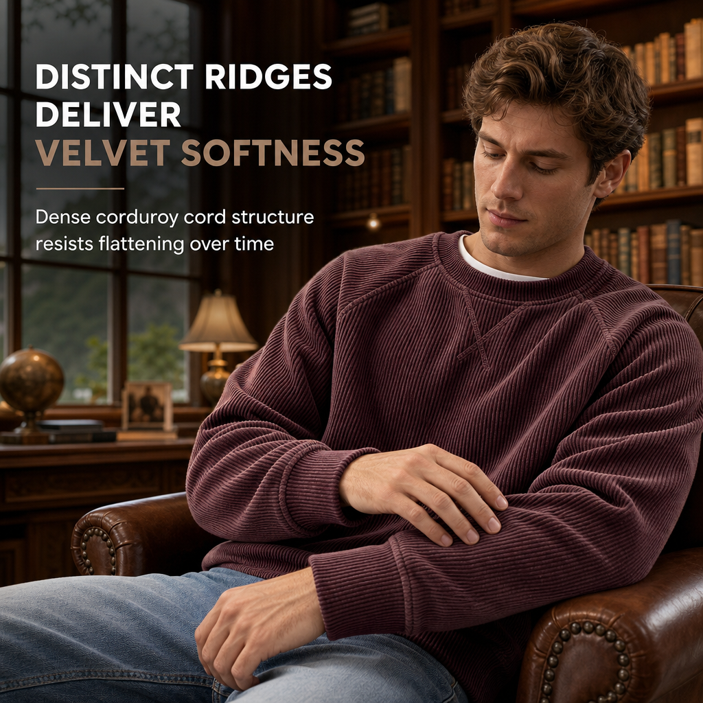 Men's Corduroy Crewneck Long Sleeve Pullover Sweatshirt
