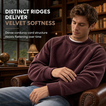 Men's Corduroy Crewneck Long Sleeve Pullover Sweatshirt
