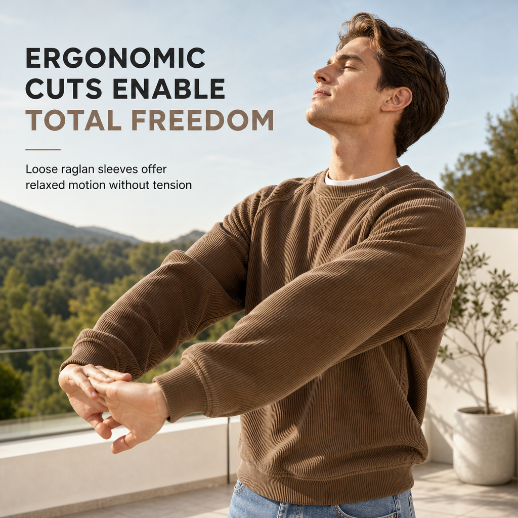 Men's Corduroy Crewneck Long Sleeve Pullover Sweatshirt