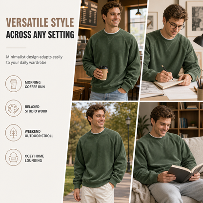 Men's Corduroy Crewneck Long Sleeve Pullover Sweatshirt