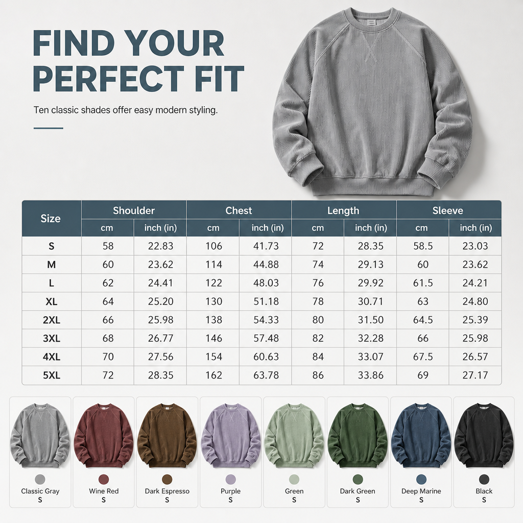 Men's Corduroy Crewneck Long Sleeve Pullover Sweatshirt