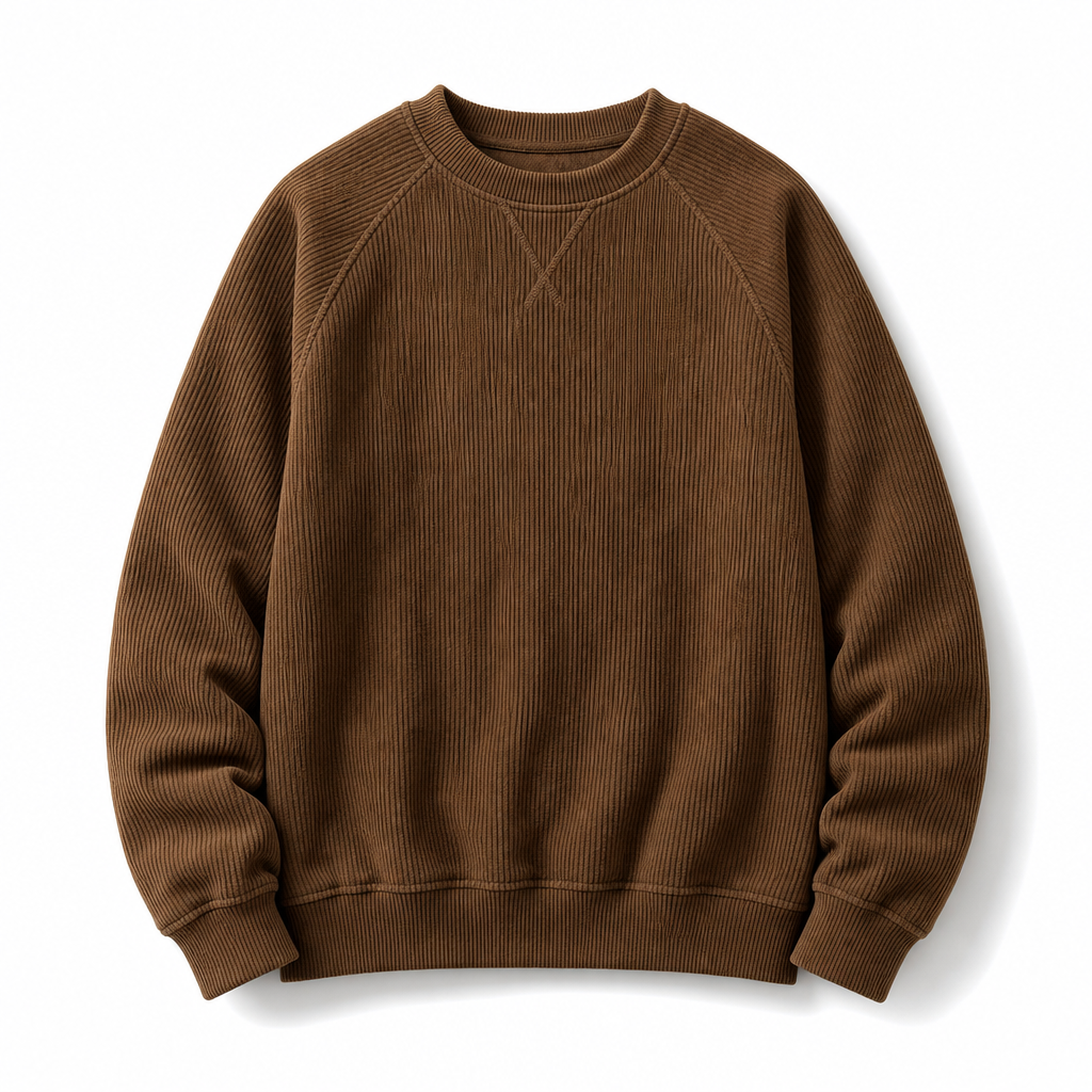 Men's Corduroy Crewneck Long Sleeve Pullover Sweatshirt