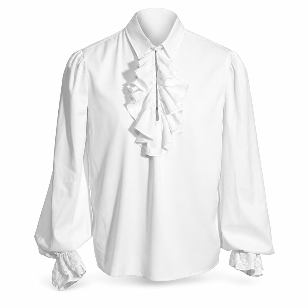Womens French Ruffle Collar Blouse with Lace Trim Cuffs for Halloween Vampire Costume and Stage Performance