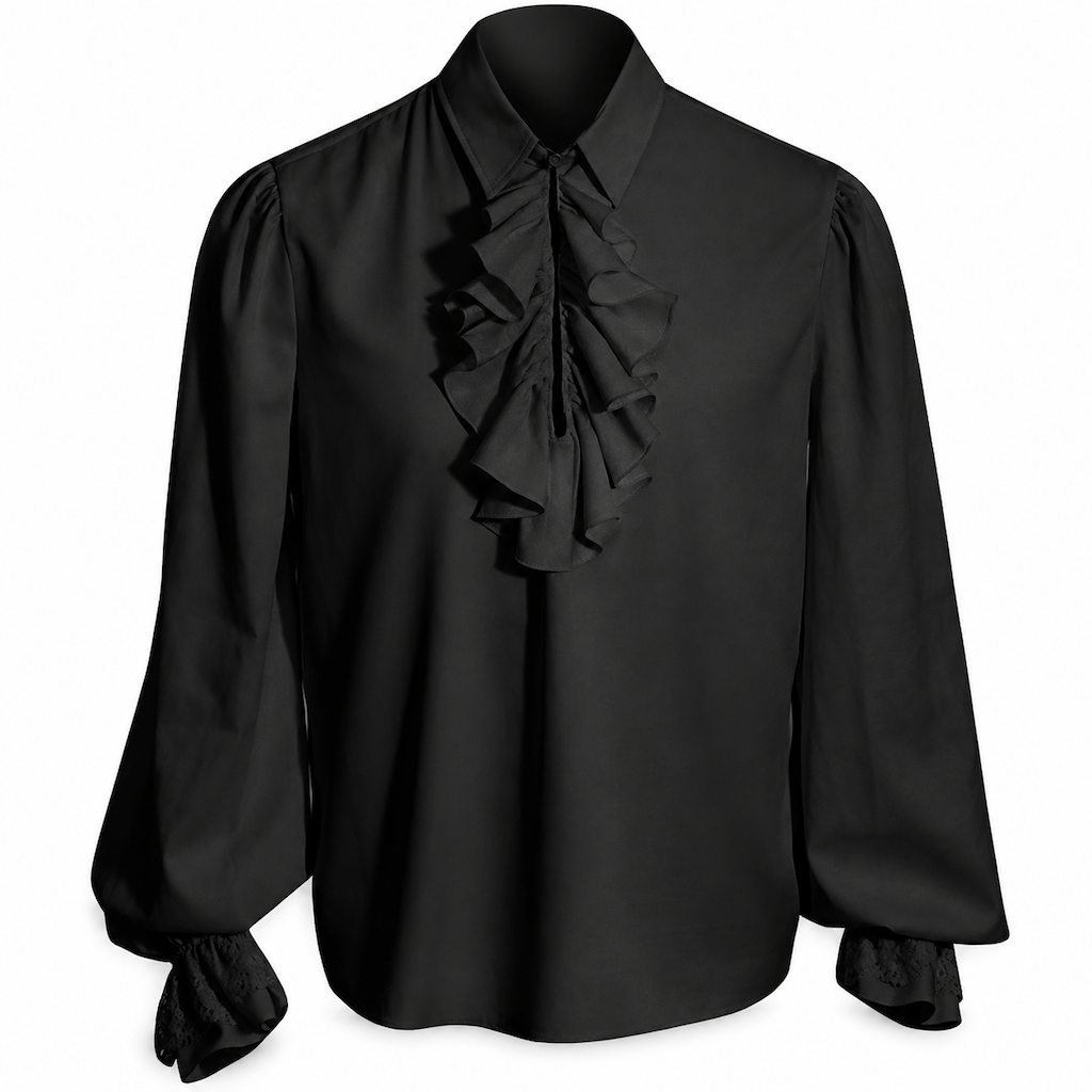 Womens French Ruffle Collar Blouse with Lace Trim Cuffs for Halloween Vampire Costume and Stage Performance