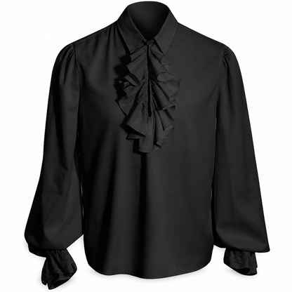 Womens French Ruffle Collar Blouse with Lace Trim Cuffs for Halloween Vampire Costume and Stage Performance