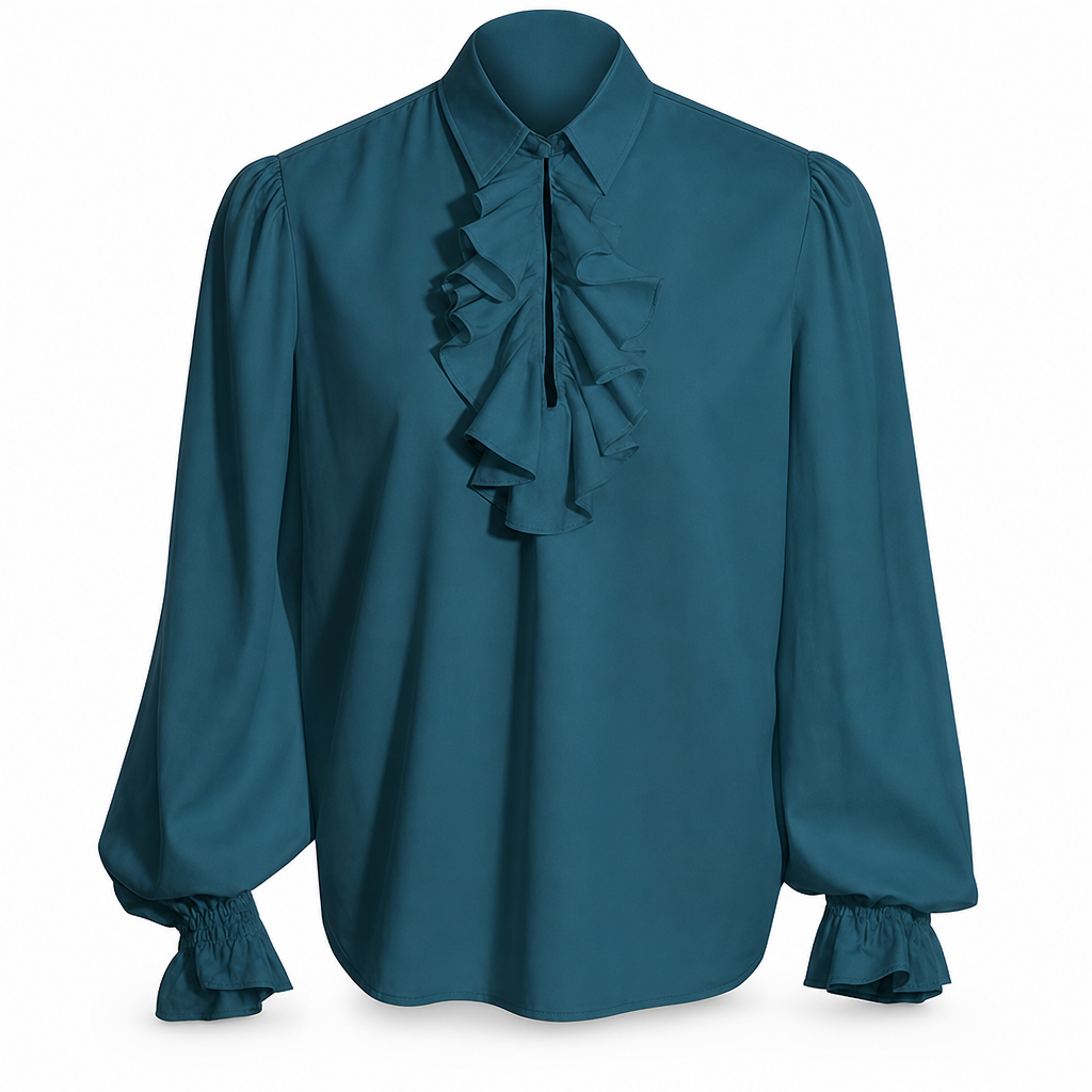 Womens French Ruffle Collar Blouse with Lace Trim Cuffs for Halloween Vampire Costume and Stage Performance