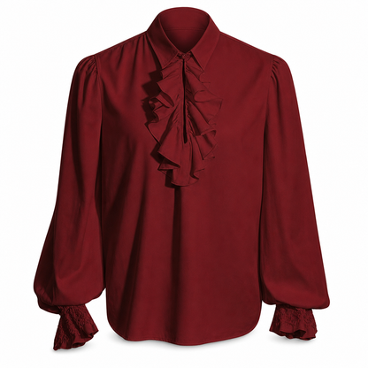 Womens French Ruffle Collar Blouse with Lace Trim Cuffs for Halloween Vampire Costume and Stage Performance