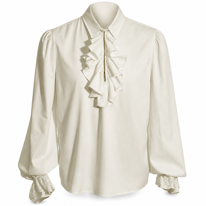 Womens French Ruffle Collar Blouse with Lace Trim Cuffs for Halloween Vampire Costume and Stage Performance