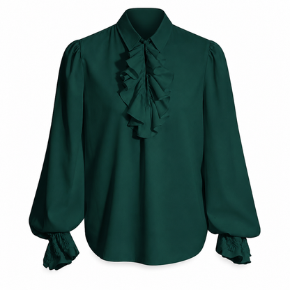 Womens French Ruffle Collar Blouse with Lace Trim Cuffs for Halloween Vampire Costume and Stage Performance
