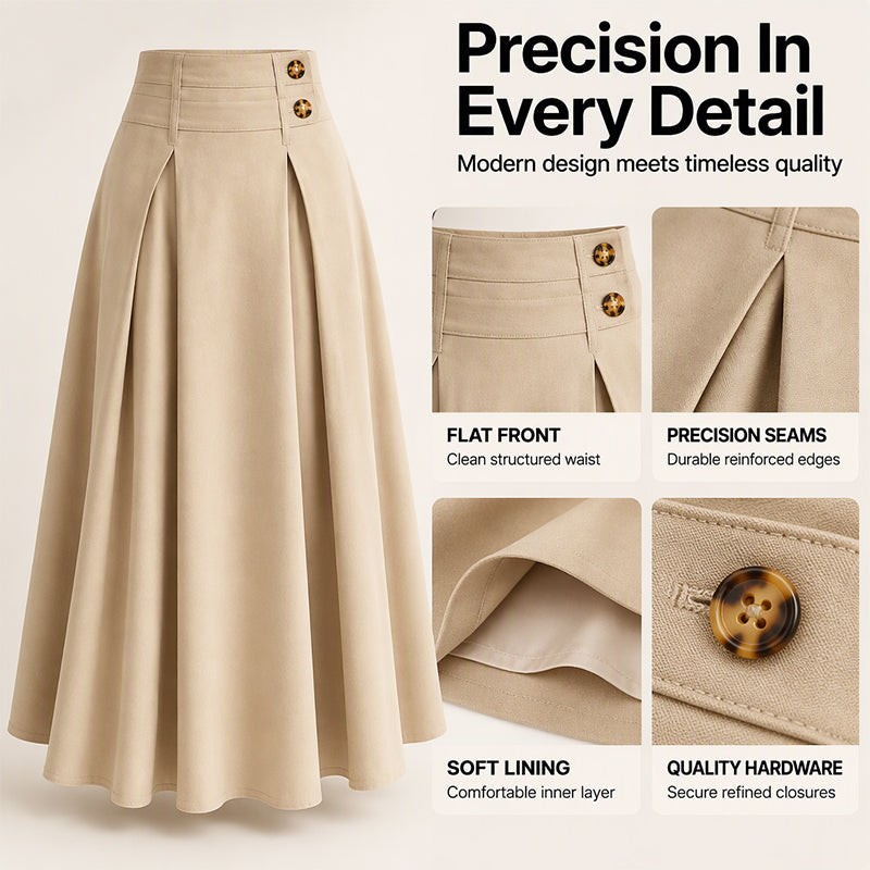 👗 Flattering Fit, All-Day Comfort | Women's High-Waisted Pleated A-Line Maxi Skirt