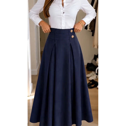 👗 Flattering Fit, All-Day Comfort | Women's High-Waisted Pleated A-Line Maxi Skirt