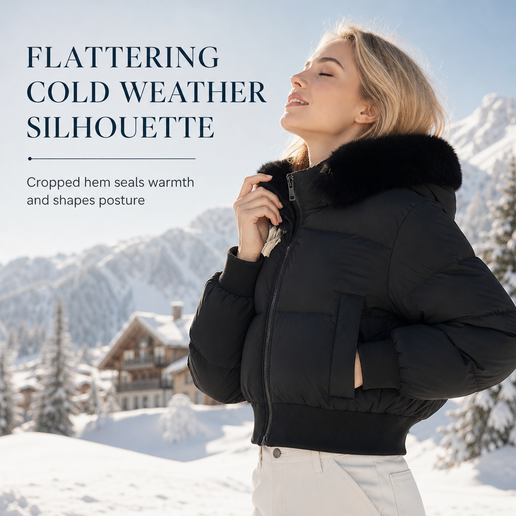Women's Winter Short Hooded Padded Coat with Fur Collar