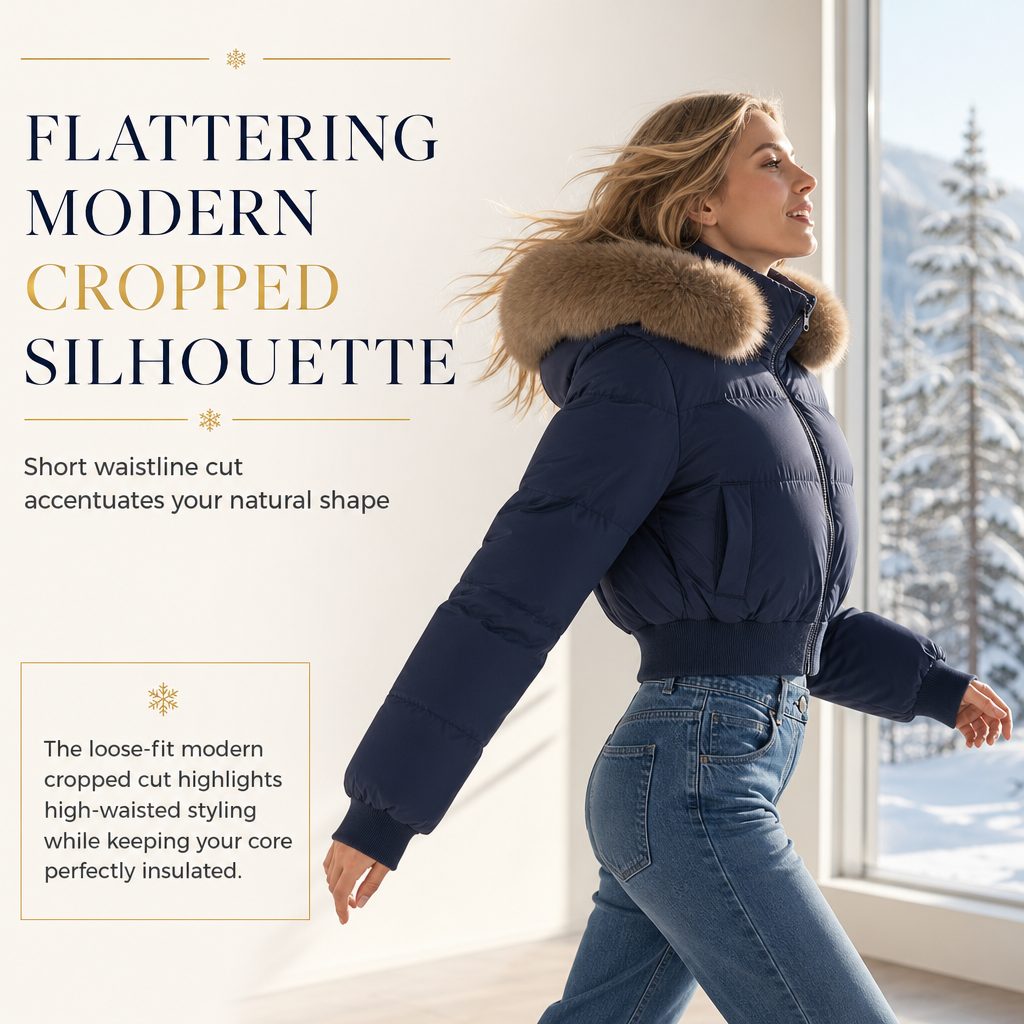 Women's Winter Short Hooded Padded Coat with Fur Collar
