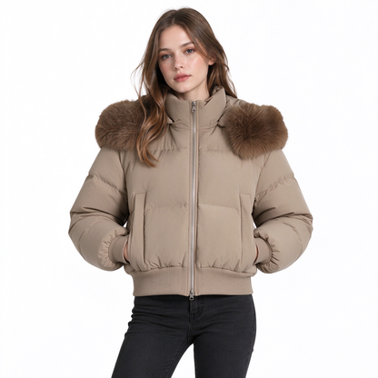 Women's Winter Short Hooded Padded Coat with Fur Collar