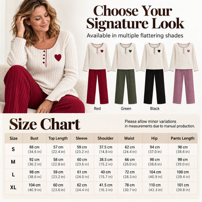 🧸Women's Heart Embroidery Ribbed Pajama Set