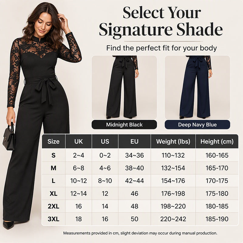 ✨ Feminine Lace Detail, Waist-Defining Silhouette | Women's Elegant Lace Patchwork Belted Jumpsuit