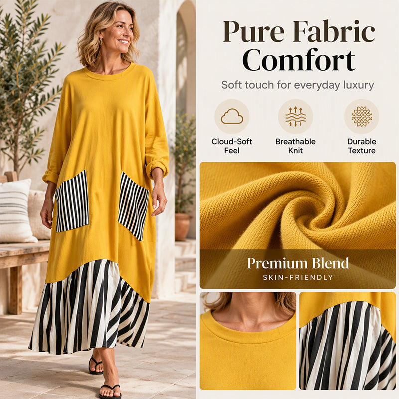 ✨Women's Striped Patchwork Long Sleeve Maxi Dress