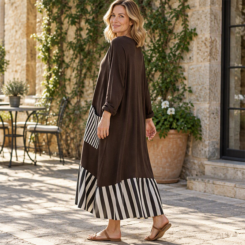 ✨Women's Striped Patchwork Long Sleeve Maxi Dress