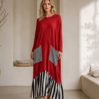 ✨Women's Striped Patchwork Long Sleeve Maxi Dress