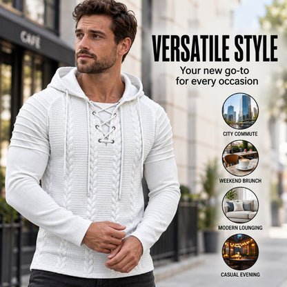 Men's Textured Pleated Shoulder Hooded Sweatshirt