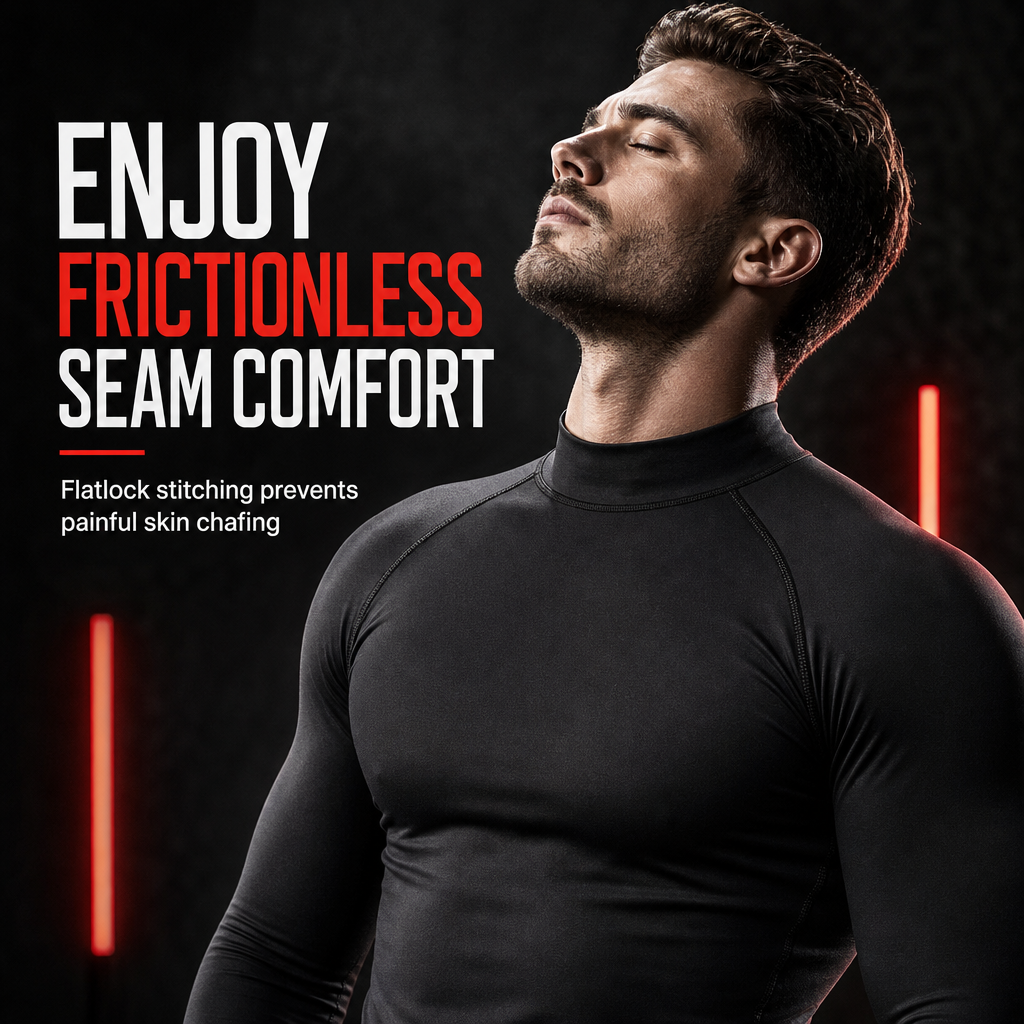 Men's Winter Thermal Fabric Lined Compression Long Sleeve T-Shirt High Neck Sports Running Training Base Layer