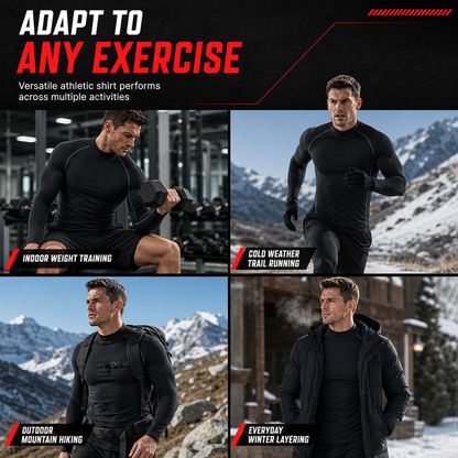 Men's Winter Thermal Fabric Lined Compression Long Sleeve T-Shirt High Neck Sports Running Training Base Layer