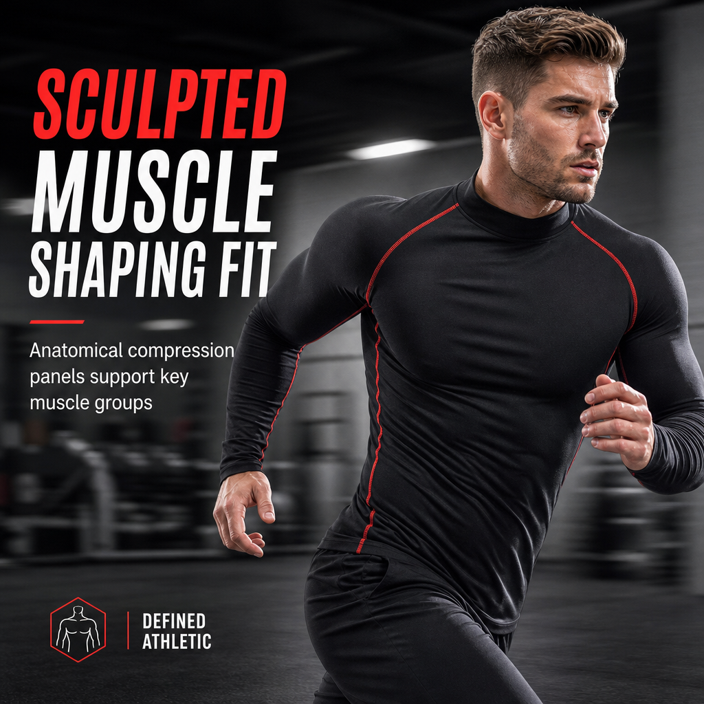 Men's Winter Thermal Fabric Lined Compression Long Sleeve T-Shirt High Neck Sports Running Training Base Layer