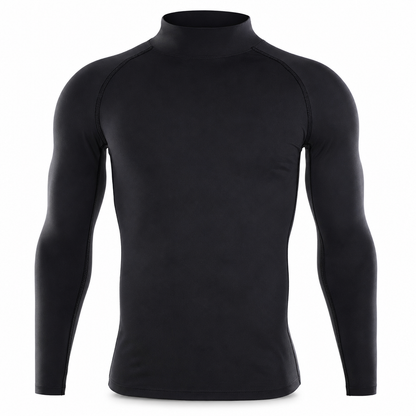 Men's Winter Thermal Fabric Lined Compression Long Sleeve T-Shirt High Neck Sports Running Training Base Layer