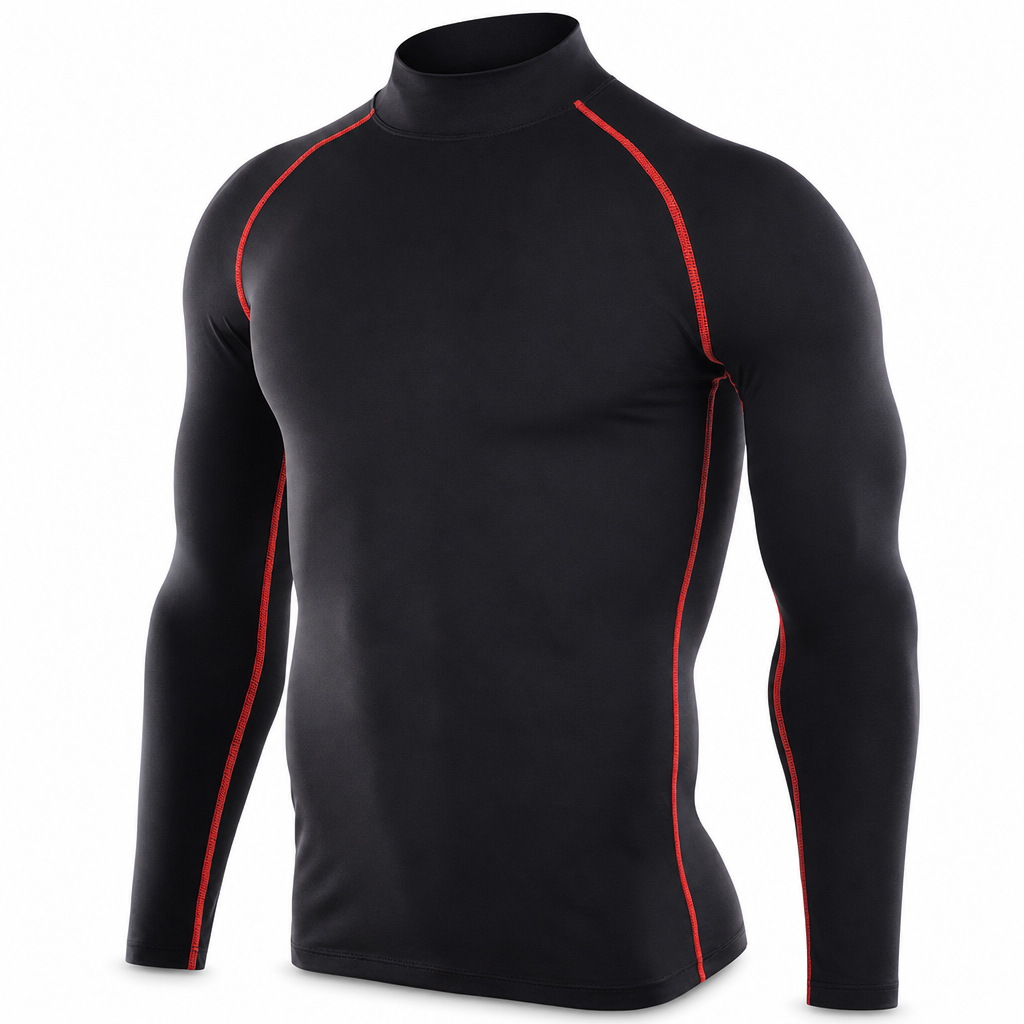 Men's Winter Thermal Fabric Lined Compression Long Sleeve T-Shirt High Neck Sports Running Training Base Layer