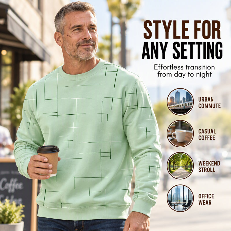 Men's Casual Crewneck Line Print Sweatshirt