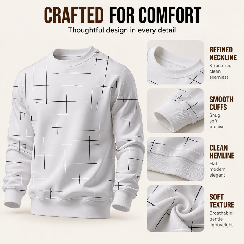 Men's Casual Crewneck Line Print Sweatshirt