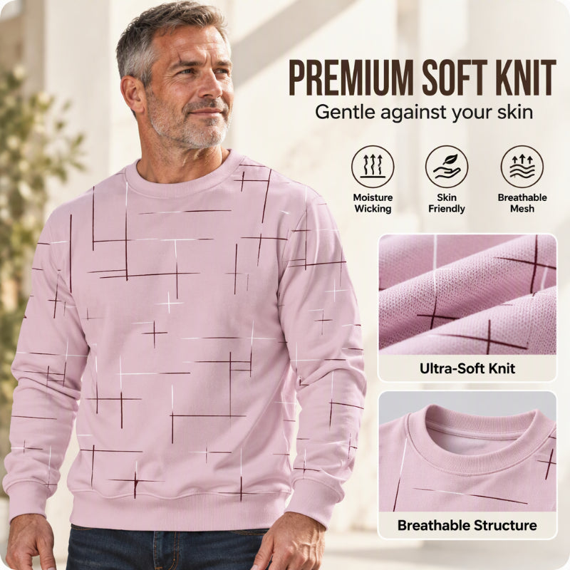 Men's Casual Crewneck Line Print Sweatshirt