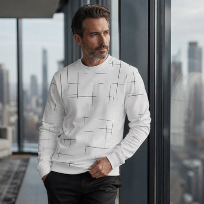 Men's Casual Crewneck Line Print Sweatshirt