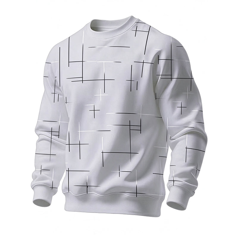 Men's Casual Crewneck Line Print Sweatshirt
