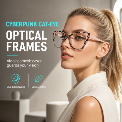 😎Cyberpunk Cat Eye Blue Light Blocking Glasses for Women Trendy Photochromic Clear Lens Eyeglasses