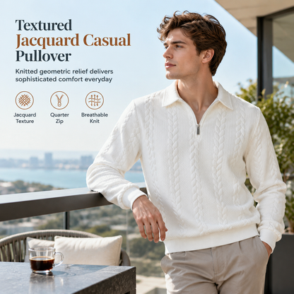 🧶 Refined Woven Texture, Easy Layered Comfort | Men's Casual Jacquard Knit Pullover