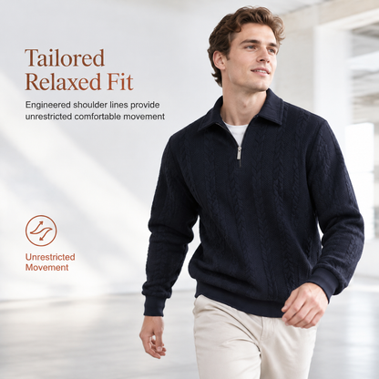 🧶 Refined Woven Texture, Easy Layered Comfort | Men's Casual Jacquard Knit Pullover